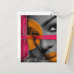 Abstraktes Neon-Gesicht Frau Mixed-Media-Collage Postkarte