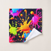 Abstraktes Neon Paint Splash Artwork Badhandtuch Set (Waschlappen)