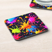 Abstraktes Neon Paint Splash Artwork Getränkeuntersetzer (Linke Seite)