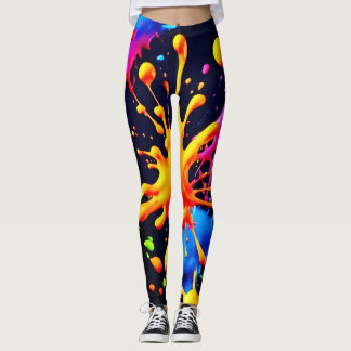 Abstraktes Neon Paint Splash Artwork Leggings