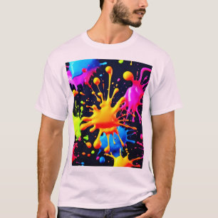 Abstraktes Neon Paint Splash Artwork T-Shirt