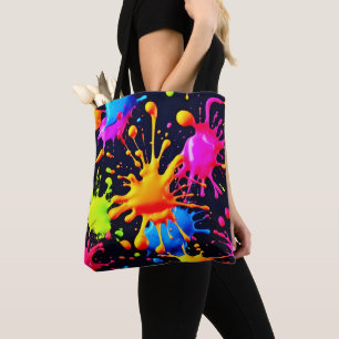 Abstraktes Neon Paint Splash Artwork Tasche
