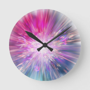 Abstraktes Neon-Rosa- und Blau-Energie-Explosion-G Runde Wanduhr
