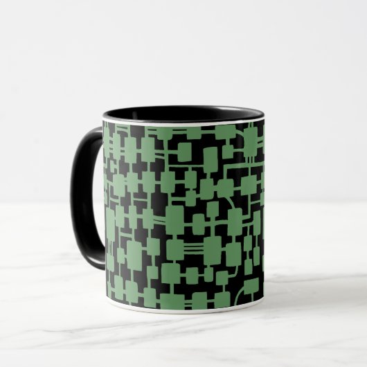 Abstraktes Netzwerk - Army Green auf Black Tasse (Vorderseite Links)