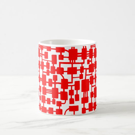Abstraktes Netzwerk - Schwarz auf Rot Kaffeetasse (Mittel)
