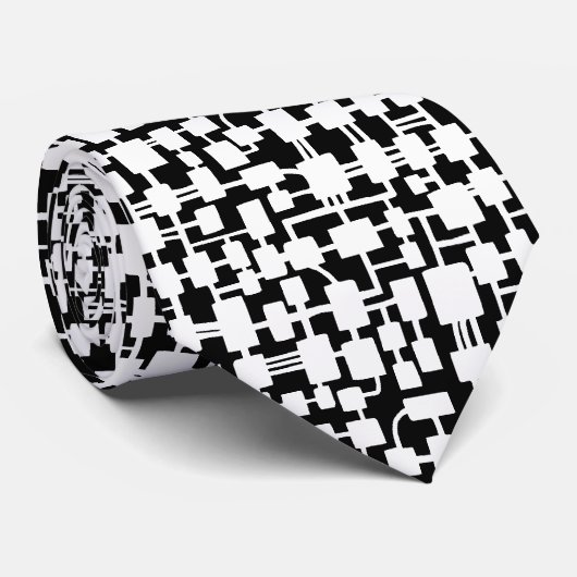 Abstraktes Netzwerk - Weiß auf Schwarz Krawatte (Gerollt)