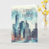 Abstraktes New York Skyline Happy Birthday Gruß Karte (Gelbe Blume)