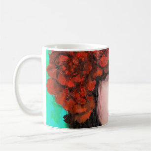 Abstraktes Ölgemälde, das weibliche Gesicht und ro Kaffeetasse