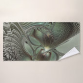Abstraktes Olive Sage Green Grau Fraktal Art Fanta Badehandtuch (Badehandtuch)