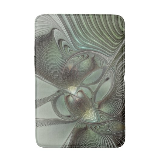 Abstraktes Olive Sage Green Grau Fraktal Art Fanta Badematte (Vorderseite Vertikal)