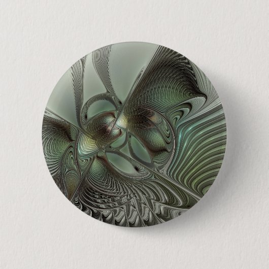Abstraktes Olive Sage Green Grau Fraktal Art Fanta Button (Vorderseite)