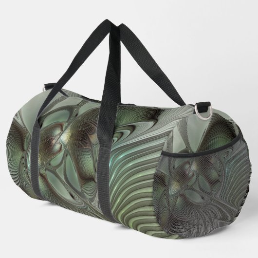Abstraktes Olive Sage Green Grau Fraktal Art Fanta Duffle Bag (Rechte Ecke)