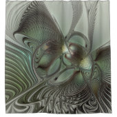 Abstraktes Olive Sage Green Grau Fraktal Art Fanta Duschvorhang (Vorderseite)