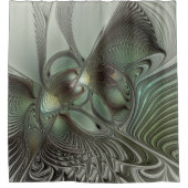 Abstraktes Olive Sage Green Grau Fraktal Art Fanta Duschvorhang (Vorderseite)