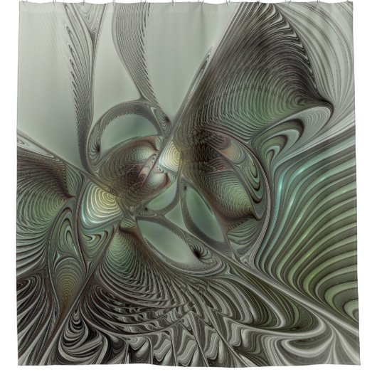 Abstraktes Olive Sage Green Grau Fraktal Art Fanta Duschvorhang (Vorderseite)