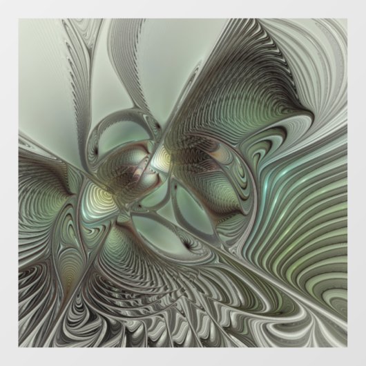 Abstraktes Olive Sage Green Grau Fraktal Art Fanta Fensteraufkleber (Blatt)