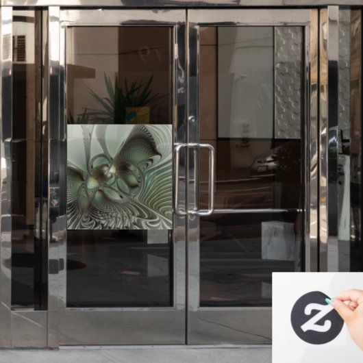 Abstraktes Olive Sage Green Grau Fraktal Art Fanta Fensteraufkleber (Büro Tür)