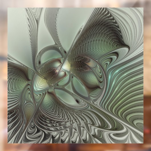 Abstraktes Olive Sage Green Grau Fraktal Art Fanta Fensteraufkleber (Blatt 2)