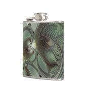 Abstraktes Olive Sage Green Grau Fraktal Art Fanta Flachmann (Links)