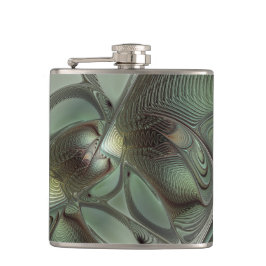 Abstraktes Olive Sage Green Grau Fraktal Art Fanta Flachmann