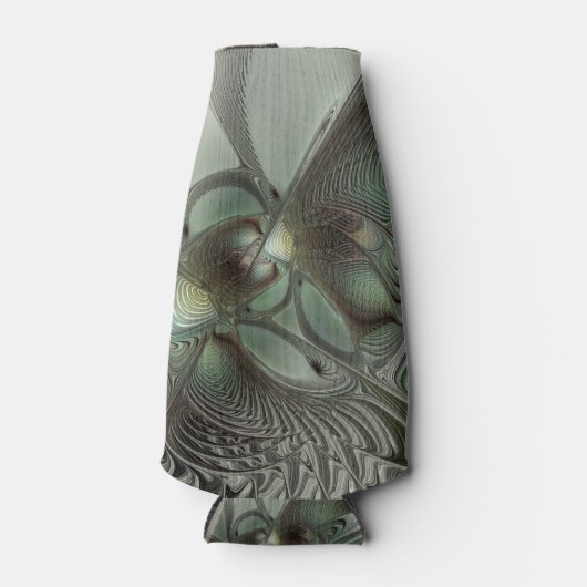 Abstraktes Olive Sage Green Grau Fraktal Art Fanta Flaschenkühler (Vorderseite)