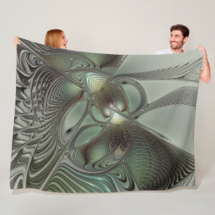 Abstraktes Olive Sage Green Grau Fraktal Art Fanta Fleecedecke