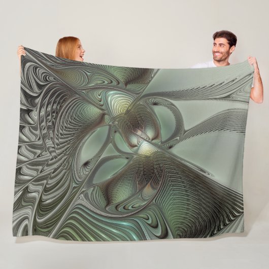 Abstraktes Olive Sage Green Grau Fraktal Art Fanta Fleecedecke (Beispiel)