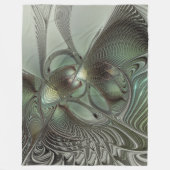 Abstraktes Olive Sage Green Grau Fraktal Art Fanta Fleecedecke (Vorderseite)