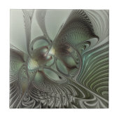 Abstraktes Olive Sage Green Grau Fraktal Art Fanta Fliese (Vorderseite)