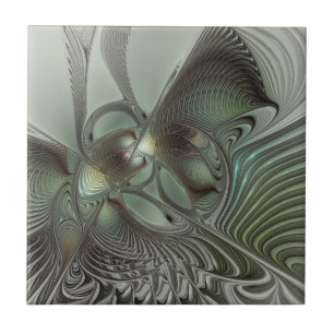 Abstraktes Olive Sage Green Grau Fraktal Art Fanta Fliese