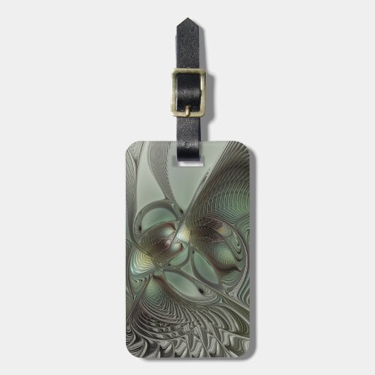 Abstraktes Olive Sage Green Grau Fraktal Art Fanta Gepäckanhänger (Vorderseite vertikal)