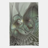 Abstraktes Olive Sage Green Grau Fraktal Art Fanta Geschirrtuch (Vertikal)