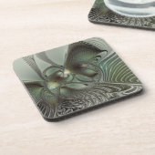 Abstraktes Olive Sage Green Grau Fraktal Art Fanta Getränkeuntersetzer (Linke Seite)