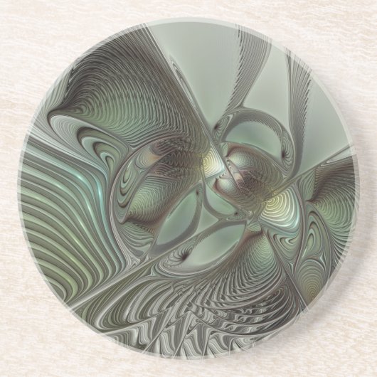 Abstraktes Olive Sage Green Grau Fraktal Art Fanta Getränkeuntersetzer (Vorne)