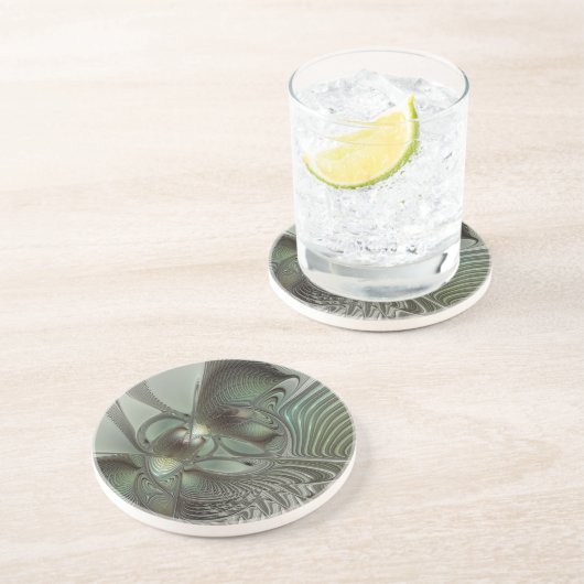Abstraktes Olive Sage Green Grau Fraktal Art Fanta Getränkeuntersetzer (Seite)