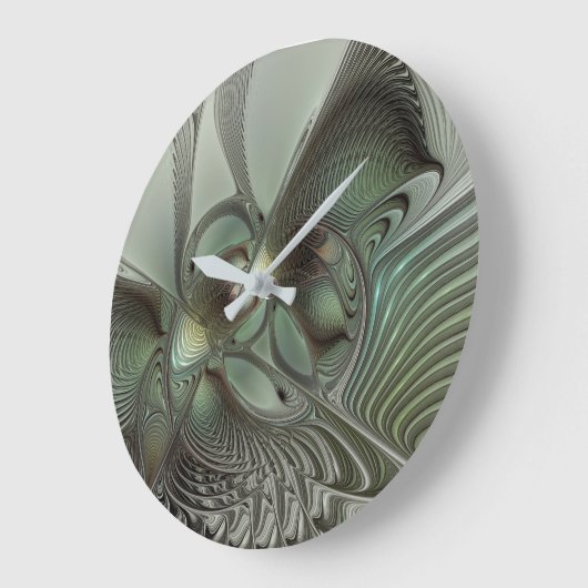 Abstraktes Olive Sage Green Grau Fraktal Art Fanta Große Wanduhr (Winkel)