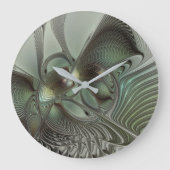 Abstraktes Olive Sage Green Grau Fraktal Art Fanta Große Wanduhr (Vorderseite)