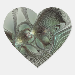 Abstraktes Olive Sage Green Grau Fraktal Art Fanta Herz-Aufkleber