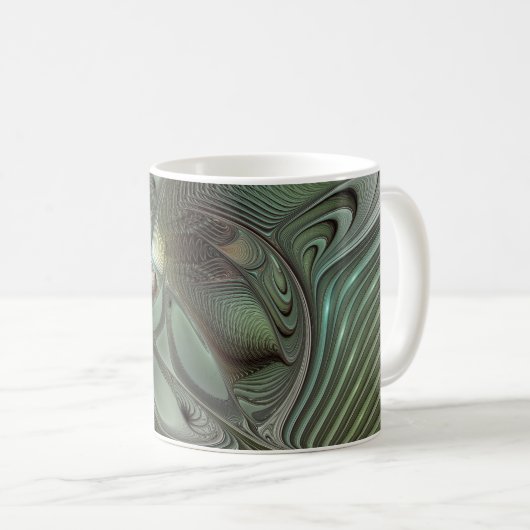 Abstraktes Olive Sage Green Grau Fraktal Art Fanta Kaffeetasse (VorderseiteRechts)