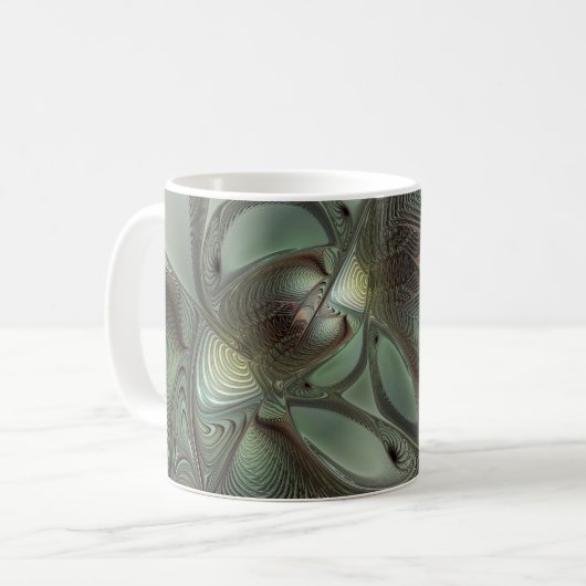Abstraktes Olive Sage Green Grau Fraktal Art Fanta Kaffeetasse (Vorderseite Links)