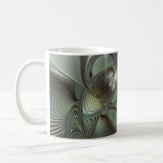 Abstraktes Olive Sage Green Grau Fraktal Art Fanta Kaffeetasse (Links)