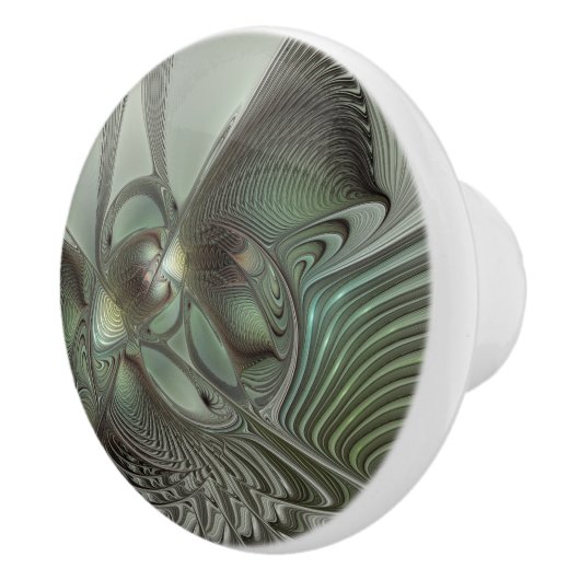 Abstraktes Olive Sage Green Grau Fraktal Art Fanta Keramikknauf (Rechts)