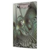 Abstraktes Olive Sage Green Grau Fraktal Art Fanta Klemmbrett (Links)
