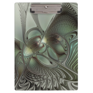 Abstraktes Olive Sage Green Grau Fraktal Art Fanta Klemmbrett