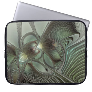Abstraktes Olive Sage Green Grau Fraktal Art Fanta Laptopschutzhülle