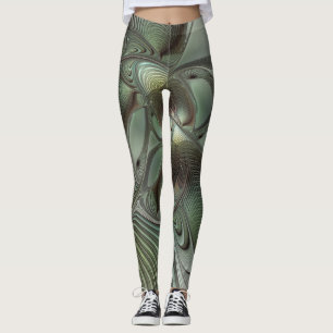 Abstraktes Olive Sage Green Grau Fraktal Art Fanta Leggings