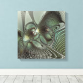 Abstraktes Olive Sage Green Grau Fraktal Art Fanta Leinwanddruck (Insitu (Holzboden))