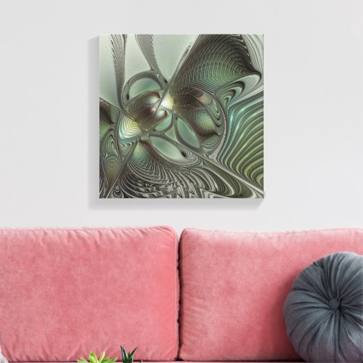 Abstraktes Olive Sage Green Grau Fraktal Art Fanta Leinwanddruck (Insitu (Wohnzimmer))