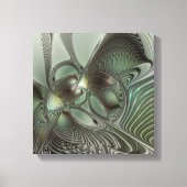 Abstraktes Olive Sage Green Grau Fraktal Art Fanta Leinwanddruck (Vorderseite)
