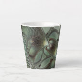 Abstraktes Olive Sage Green Grau Fraktal Art Fanta Milchtasse (Vorderseite)